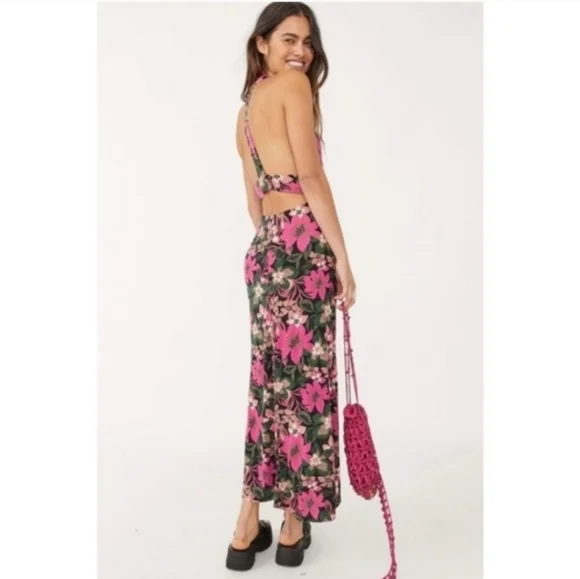 Free People Vibrant Pink and Black Backless Dress - Picture 2 of 6